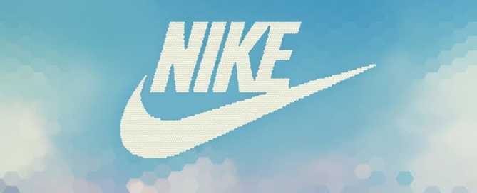 Make Nike symbols and Nike letters into small hexagonal pixels of sky and low color_1