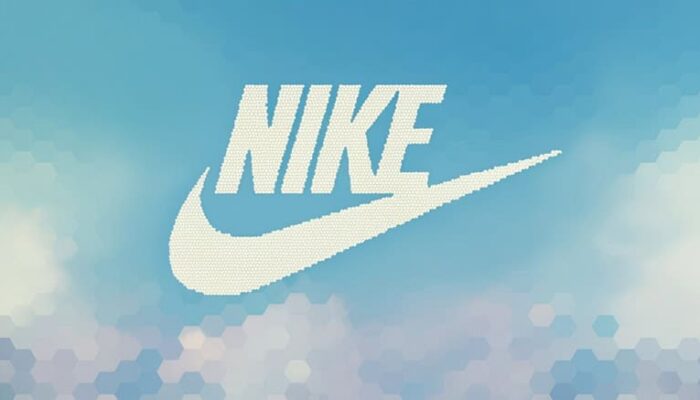 Make Nike symbols and Nike letters into small hexagonal pixels of sky and low color_1