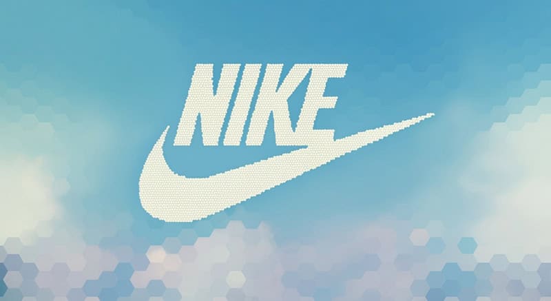 Make Nike symbols and Nike letters into small hexagonal pixels of sky and low color_1