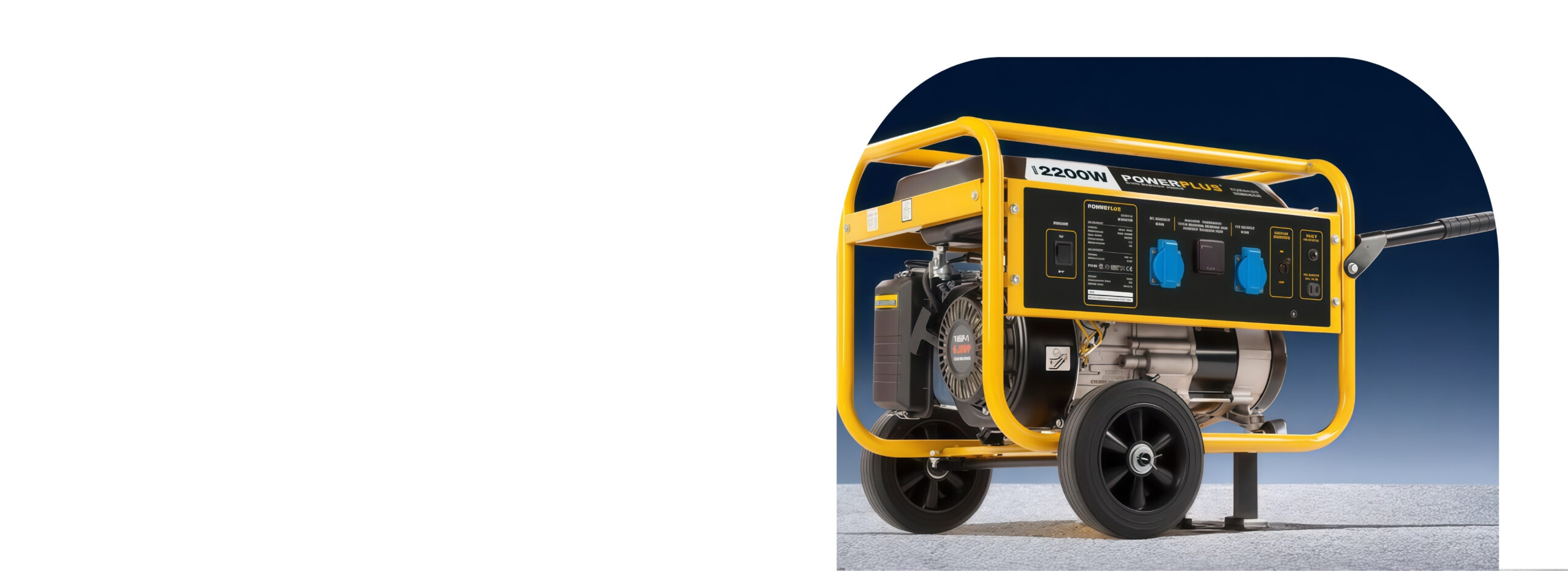 Open frame portable diesel generator with wheeled frame and control panel
