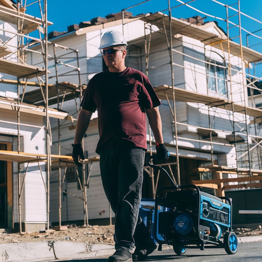 Open frame portable diesel generator used on a construction site