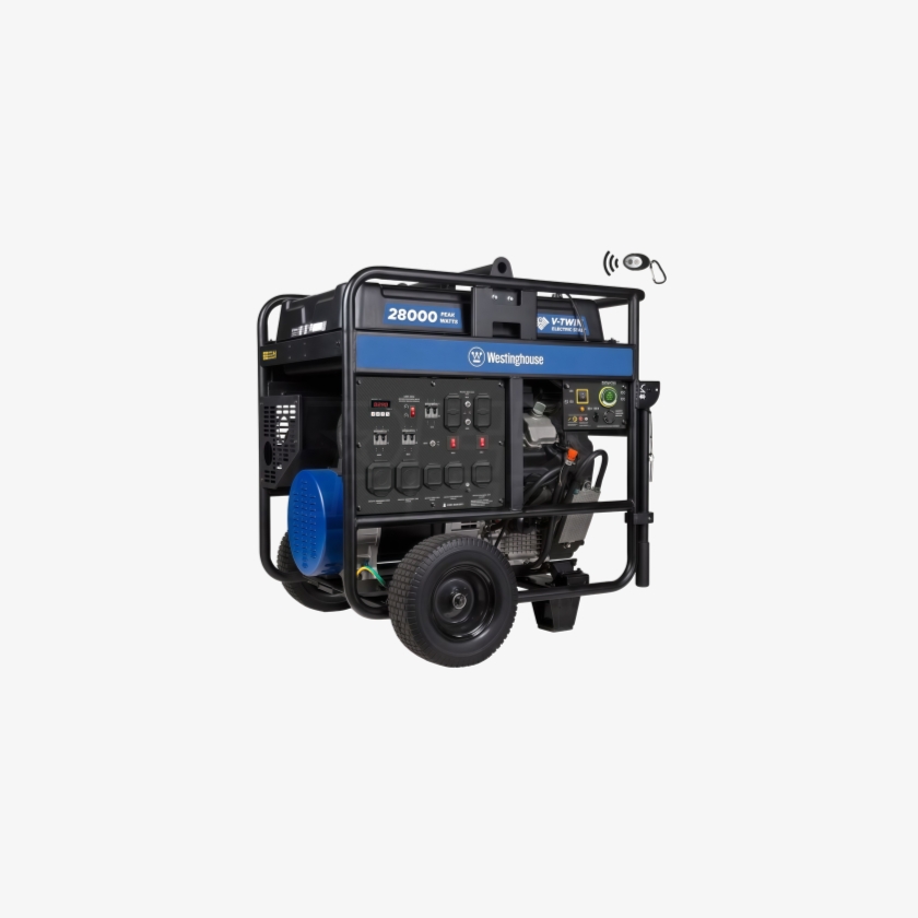 Open frame portable diesel generator with wheels and handle