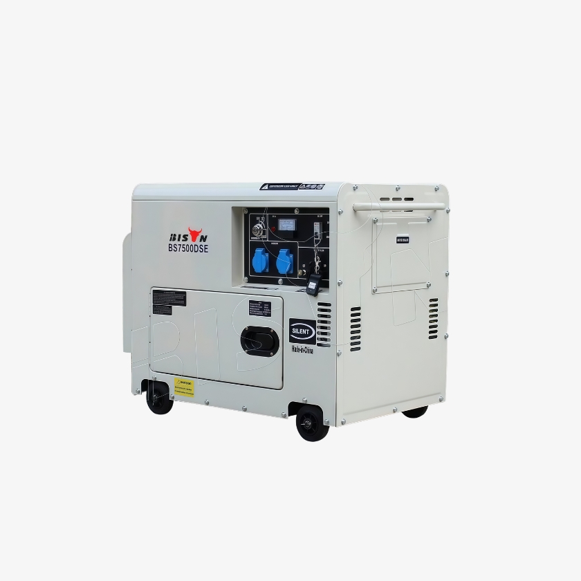 Silent portable diesel generator with enclosed canopy and wheels